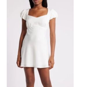 All in Favor Puff Sleeve Sweetheart Neck Dress in Ivory
